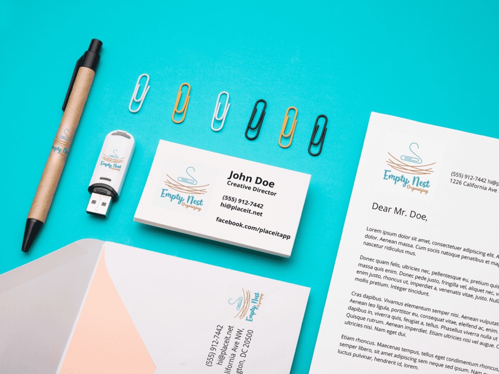 Business cards, letterhead and stationery with a custom brand