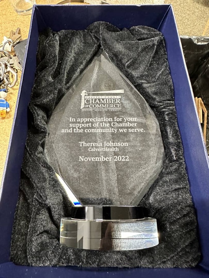 Engraved crystal award in a presentation box