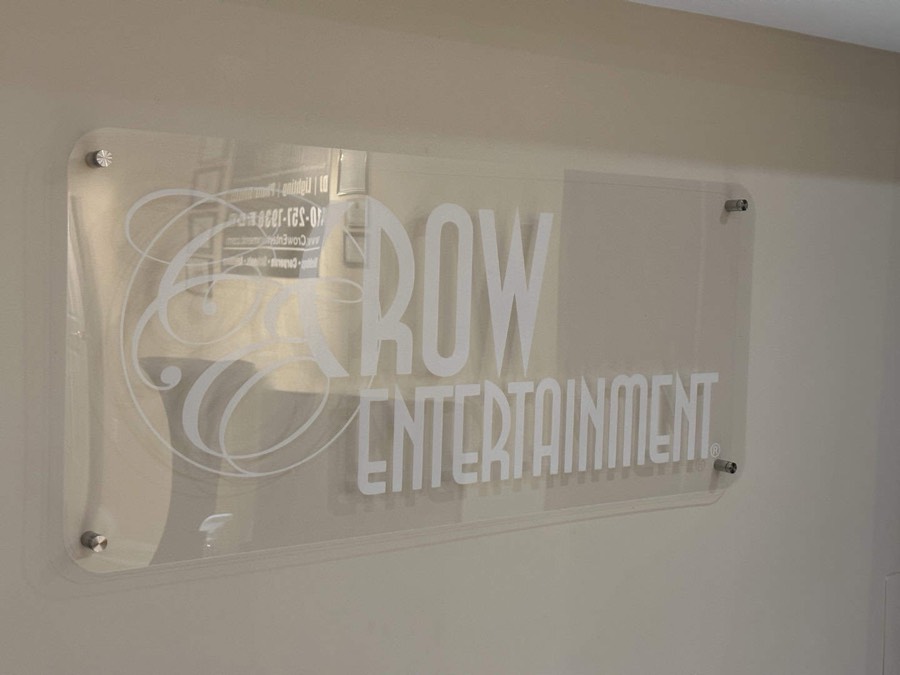 Frosted acrylic office sign for Row Entertainment