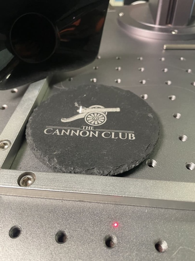 Engraved slate coaster for the Cannon Club