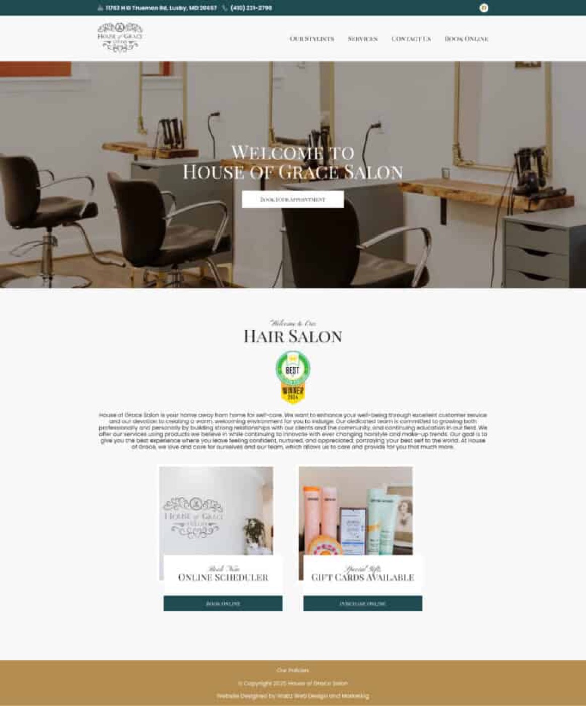 House of Grace Salon website on a phone