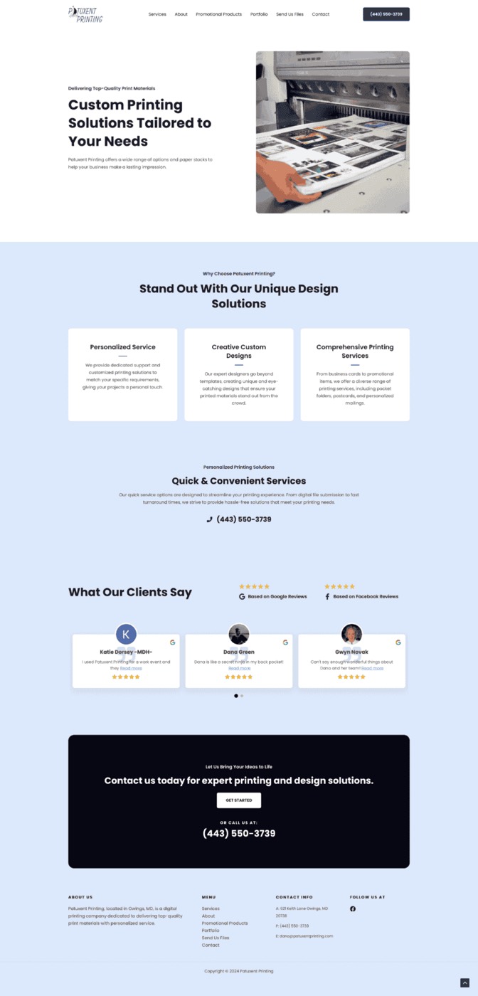 Patuxent Printing website